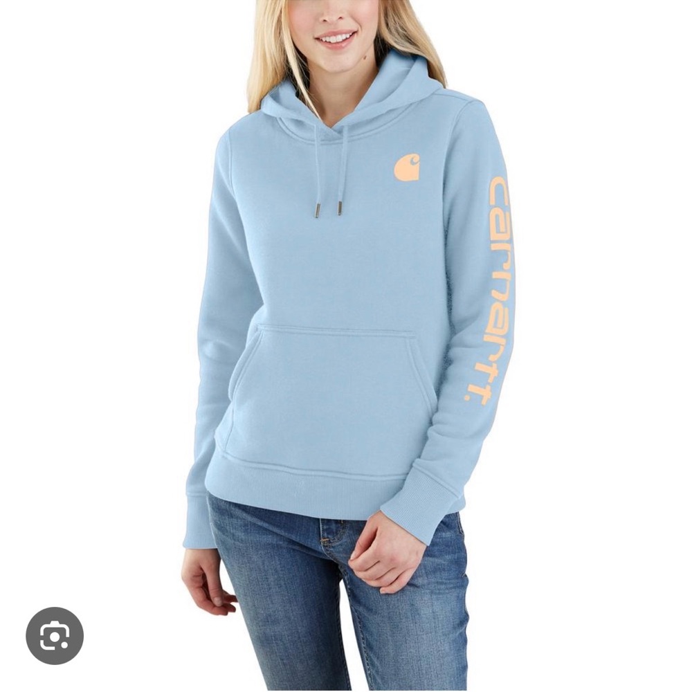 Carhartt Light Blue Hoodie with Yellow Logo